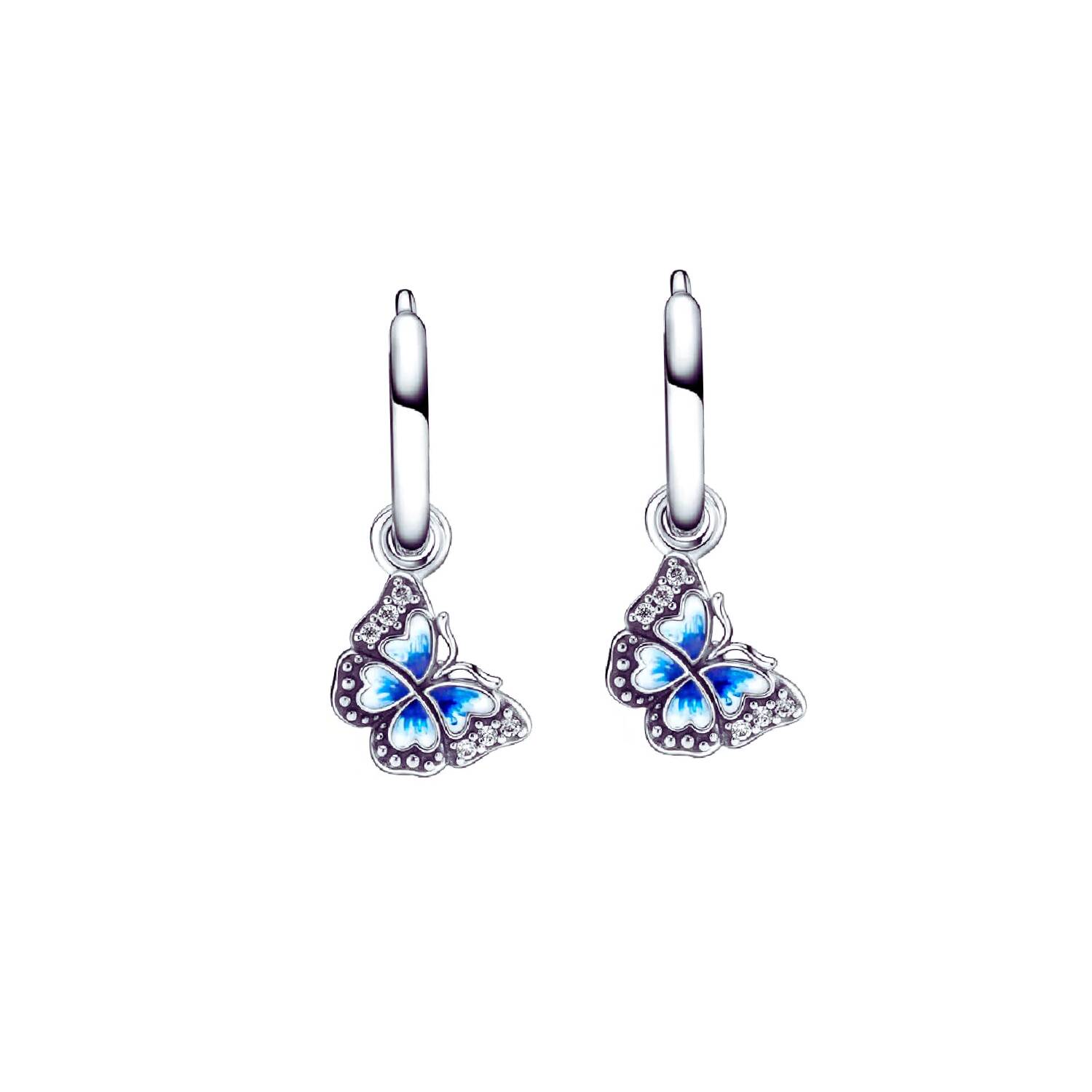 Aros Argolla Mariposa Azul y Circones En Plata 925 - Imagen 2