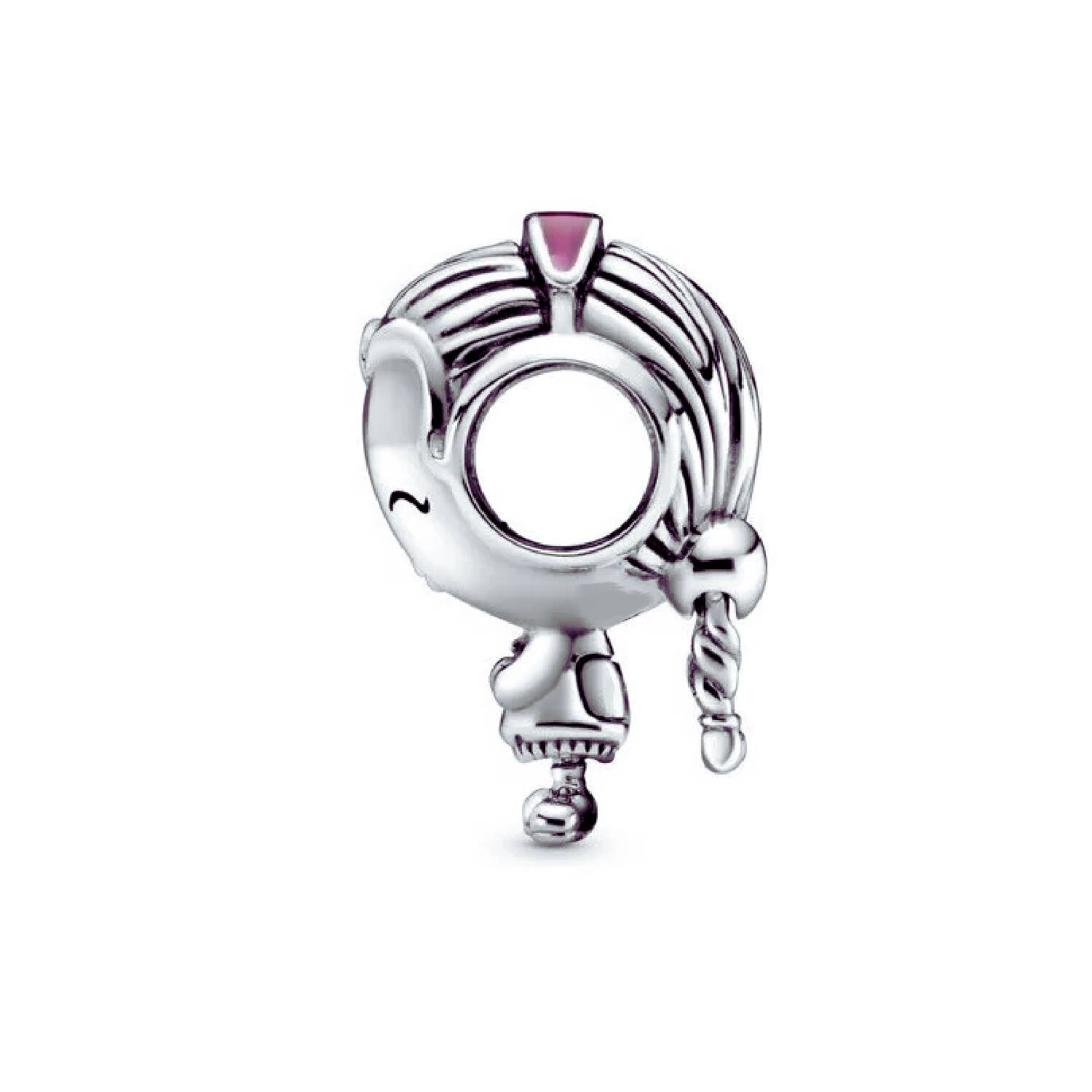 Charm Niña con Audífonos y Trenzas En Plata 925 - Imagen 2