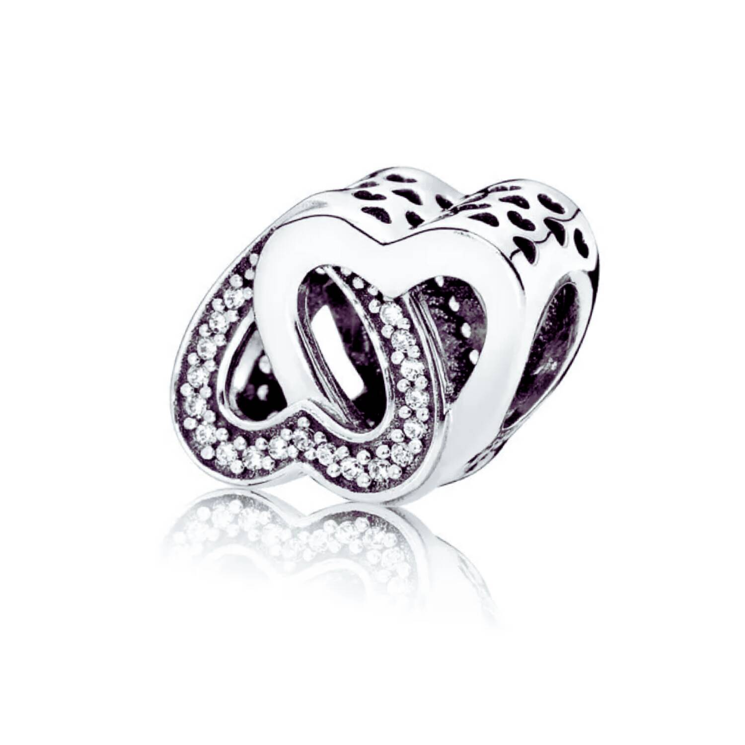 Charm Corazones Entrelazados y Circones En Plata 925 - Imagen 2