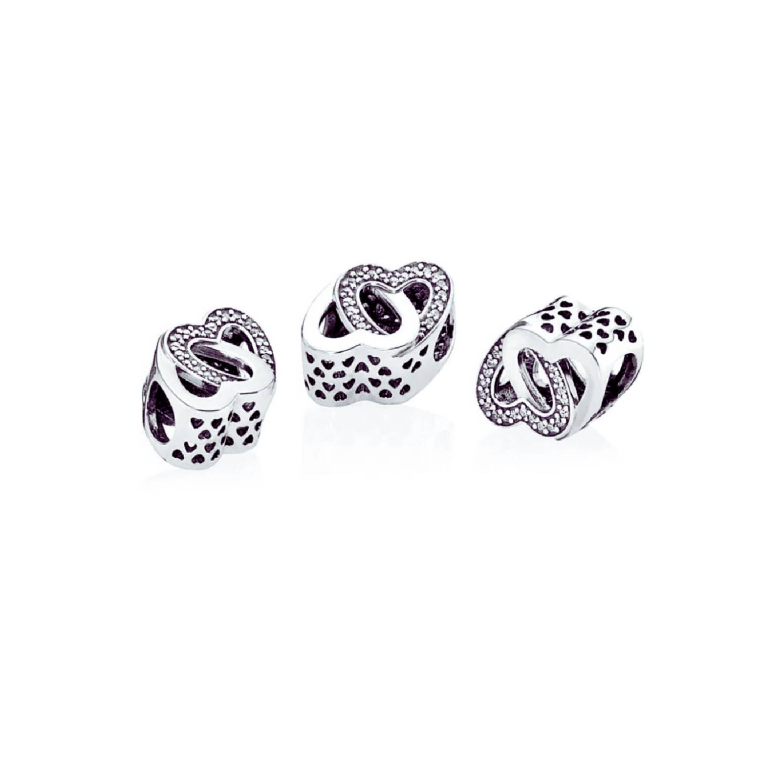 Charm Corazones Entrelazados y Circones En Plata 925 - Imagen 3