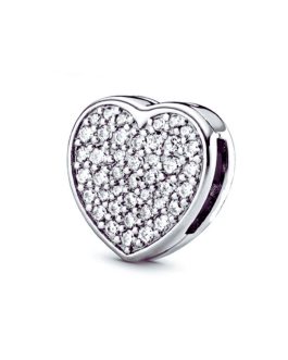 Charm Corazón y Circones Brillantes En Plata 925