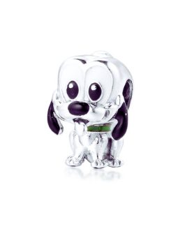 Charm Perro Pluto con Collar Verde En Plata 925