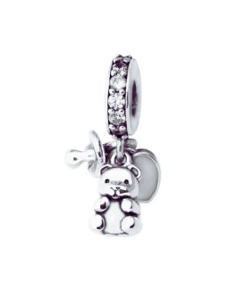 Charm Oso Bebé con Chupete y Corazón En Plata 925