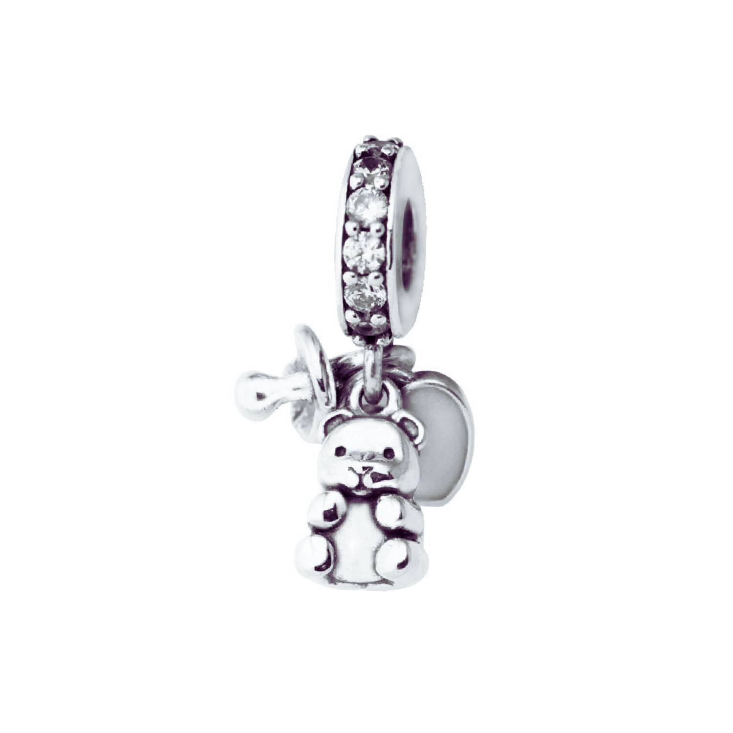 Charm Oso Bebé con Chupete y Corazón En Plata 925