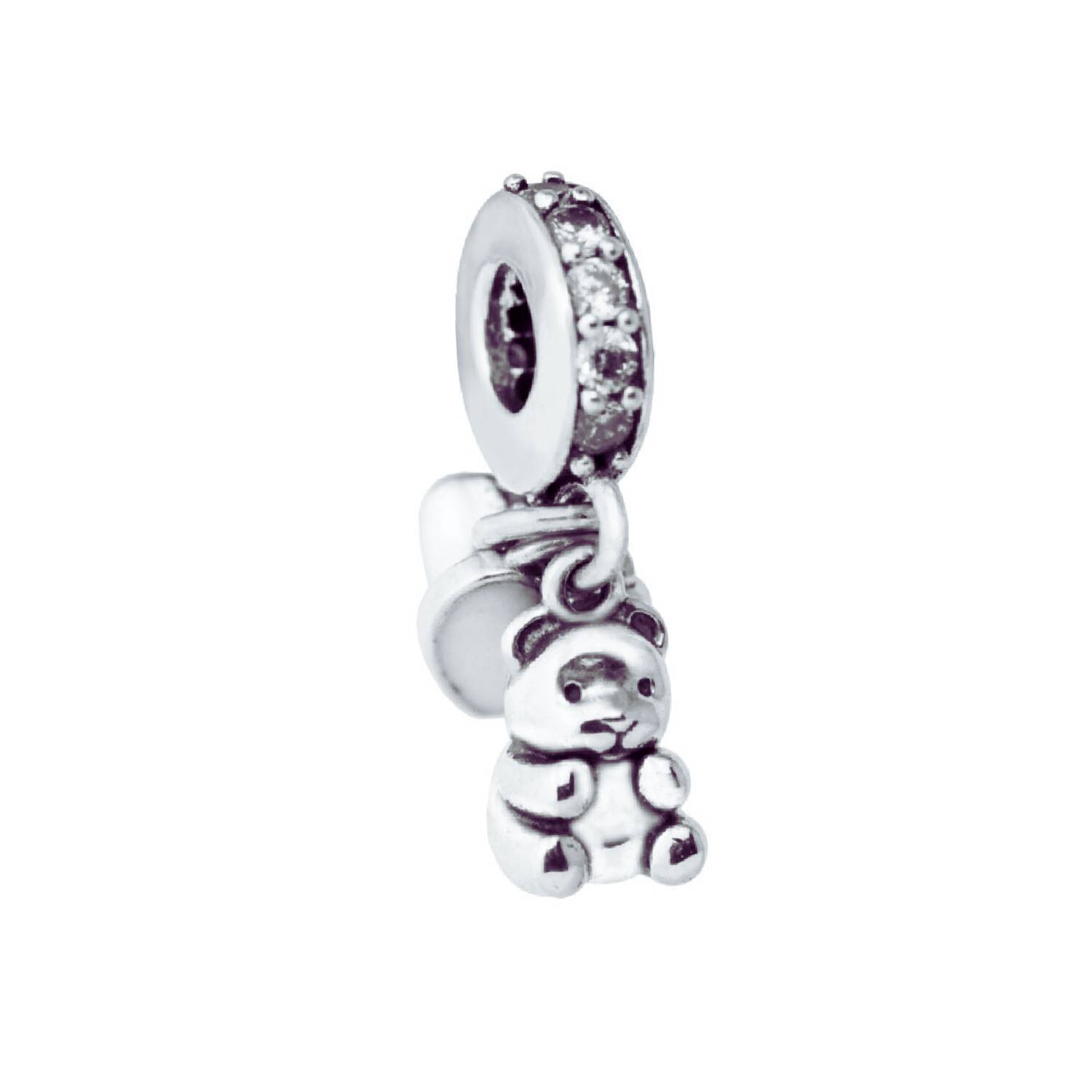 Charm Oso Bebé con Chupete y Corazón En Plata 925 - Imagen 3