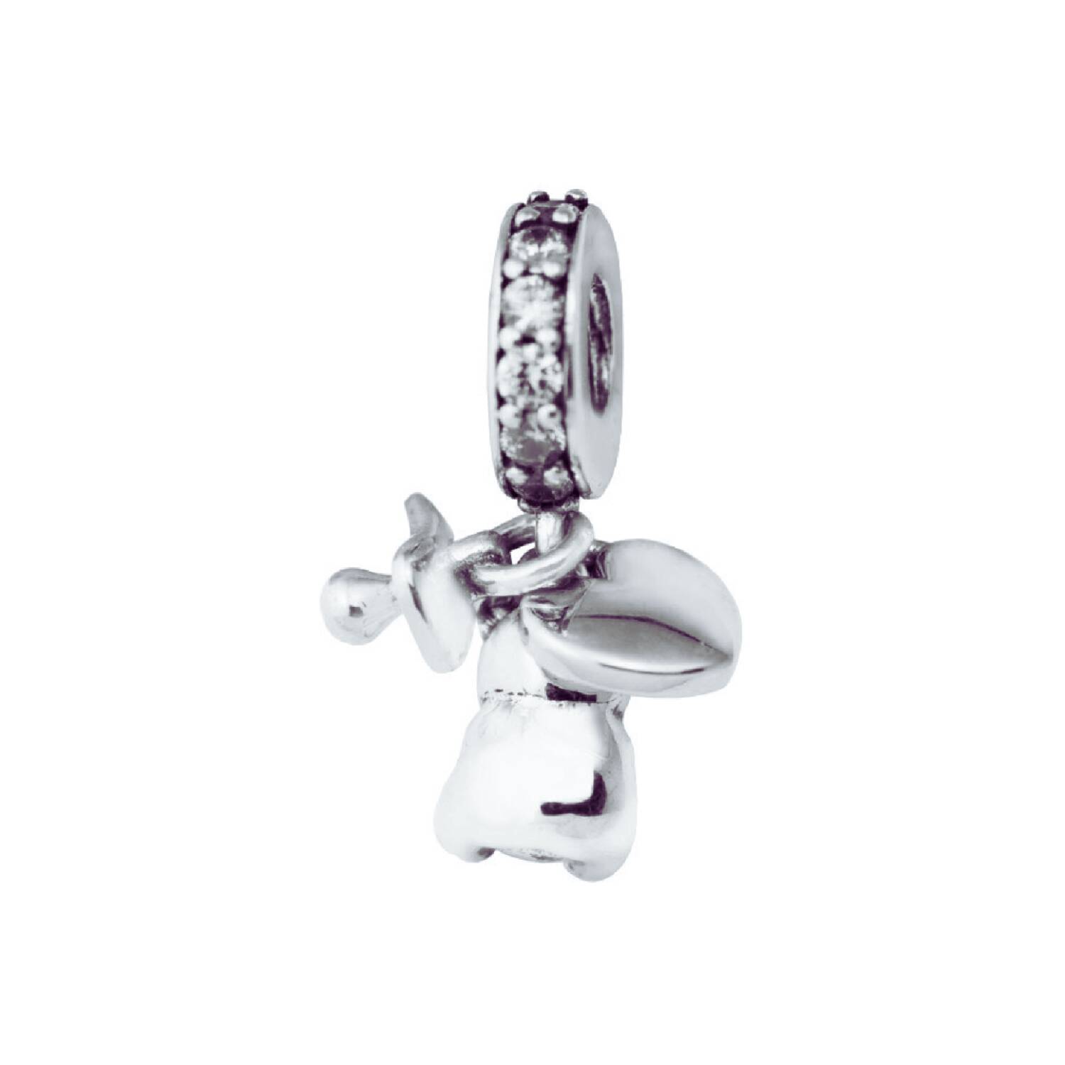 Charm Oso Bebé con Chupete y Corazón En Plata 925 - Imagen 2