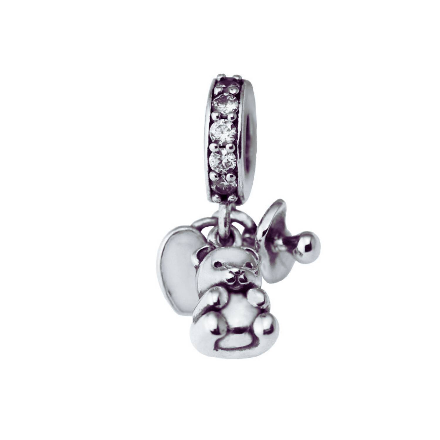 Charm Oso Bebé con Chupete y Corazón En Plata 925 - Imagen 4