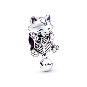 Charm Gato y Ovillo de Lana Meow En Plata 925
