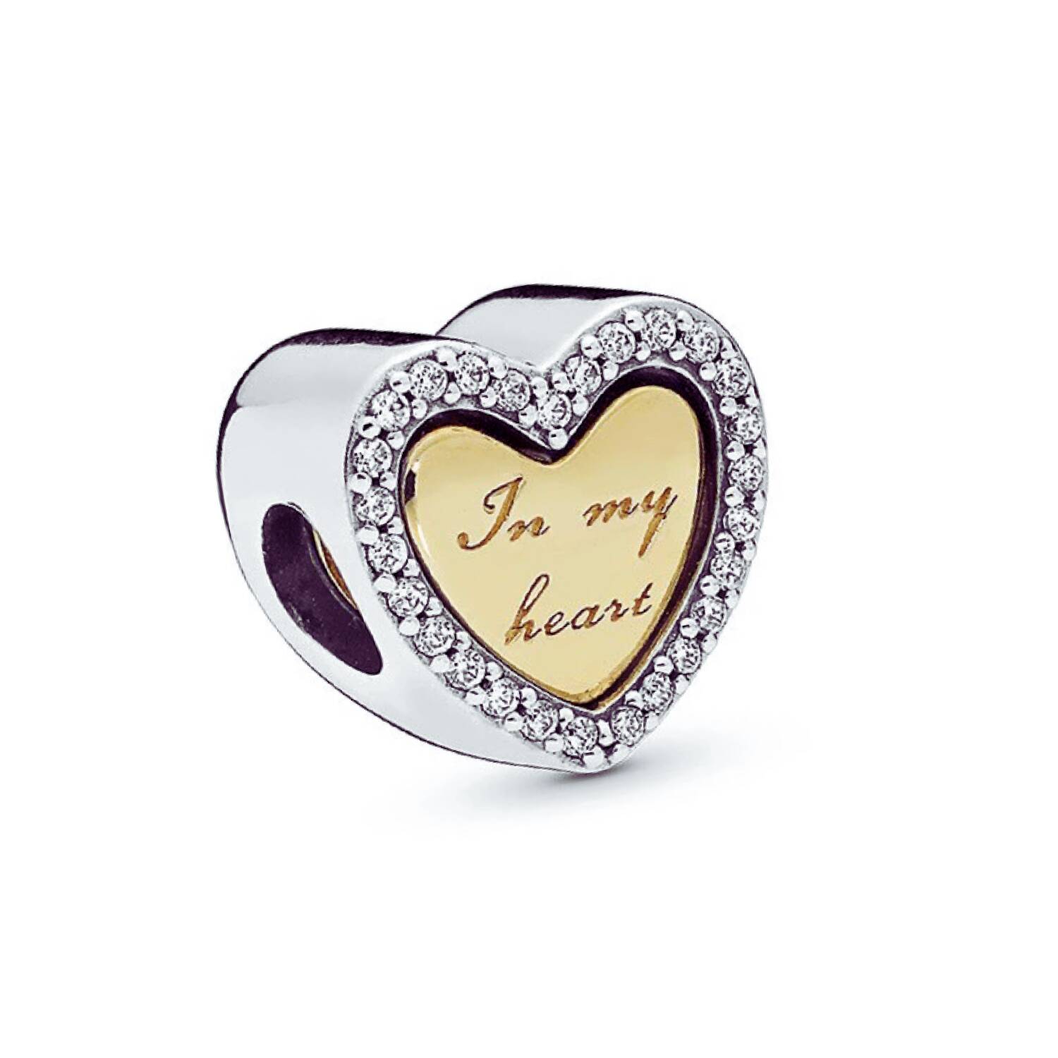 Charm Corazón Centro Dorado y Circones En Plata 925