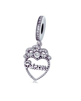 Charm Corazón de Princesa y Circones En Plata 925