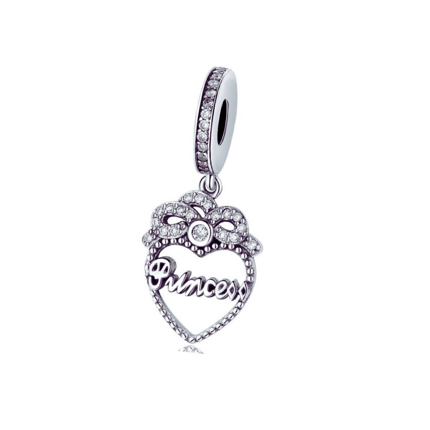 Charm Corazón de Princesa y Circones En Plata 925