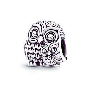 Charm Búhos Mamá y su Bebé En Plata 925