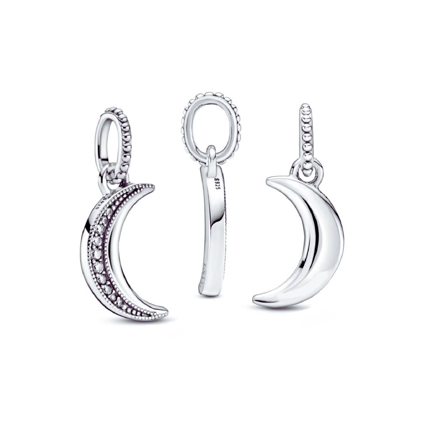 Charm Media Luna Pequeña y Circones En Plata 925 - Imagen 2