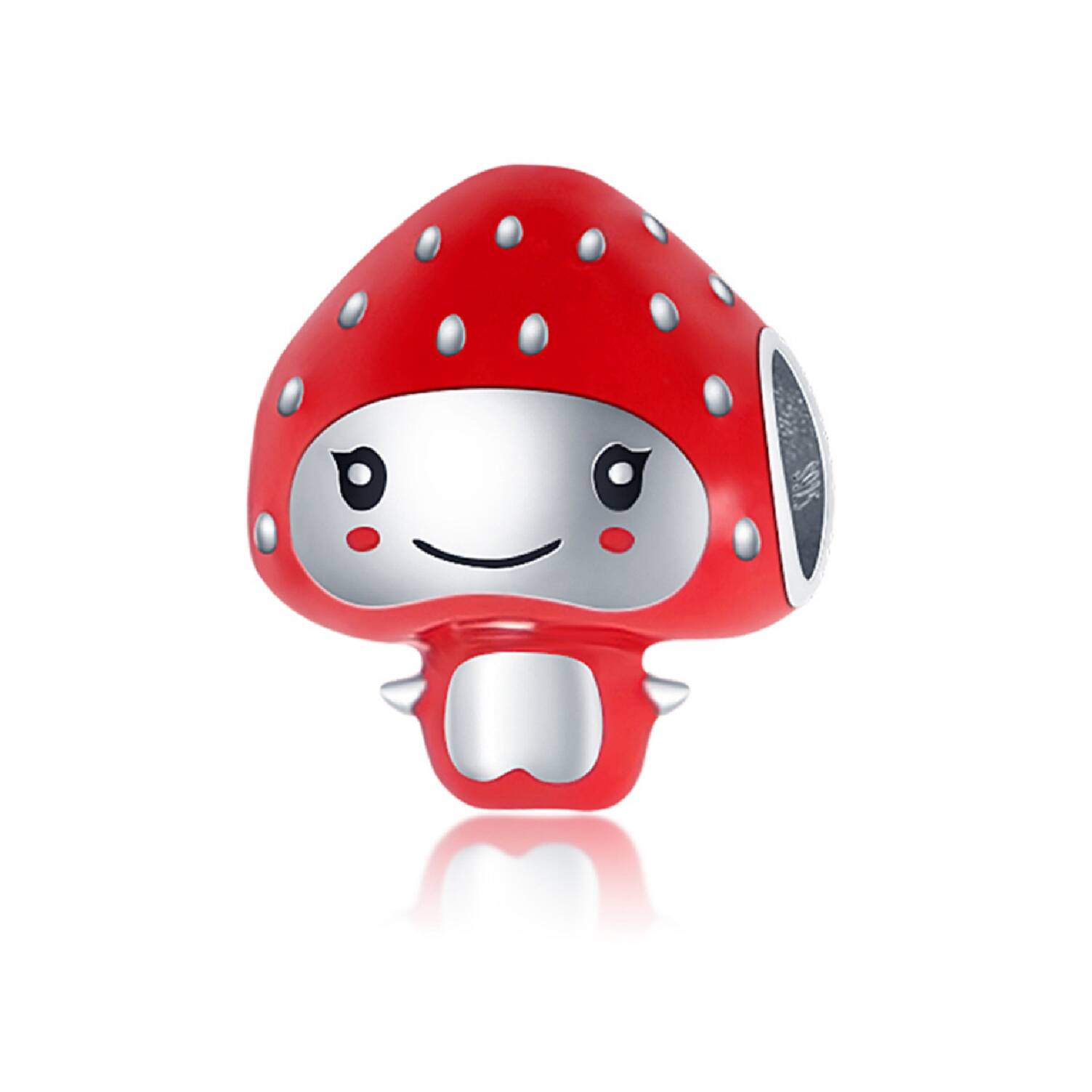 Charm Hongo Rojo Sonriente En Plata 925