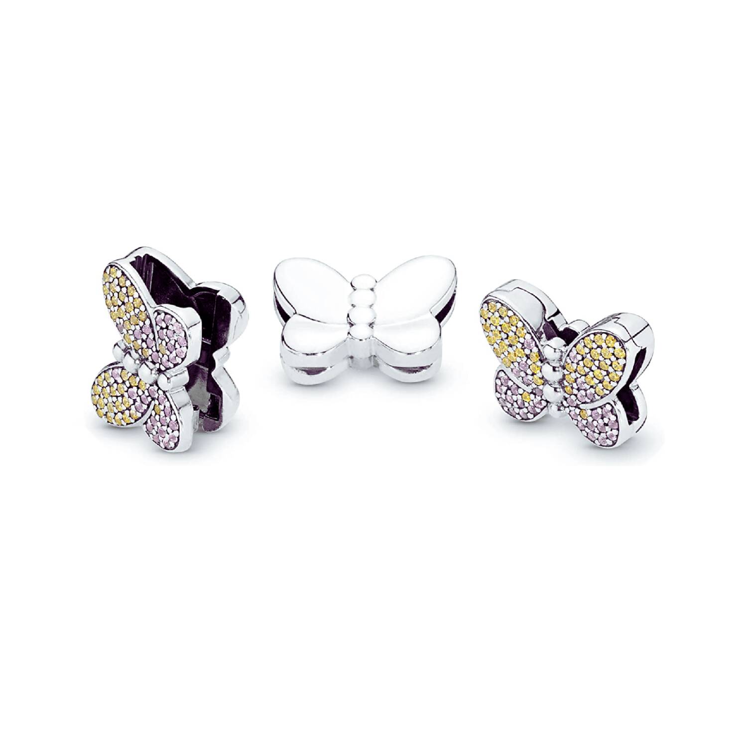 Charm Mariposa y Circones Coloridos En Plata 925 - Imagen 3