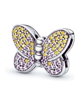 Charm Mariposa y Circones Coloridos En Plata 925