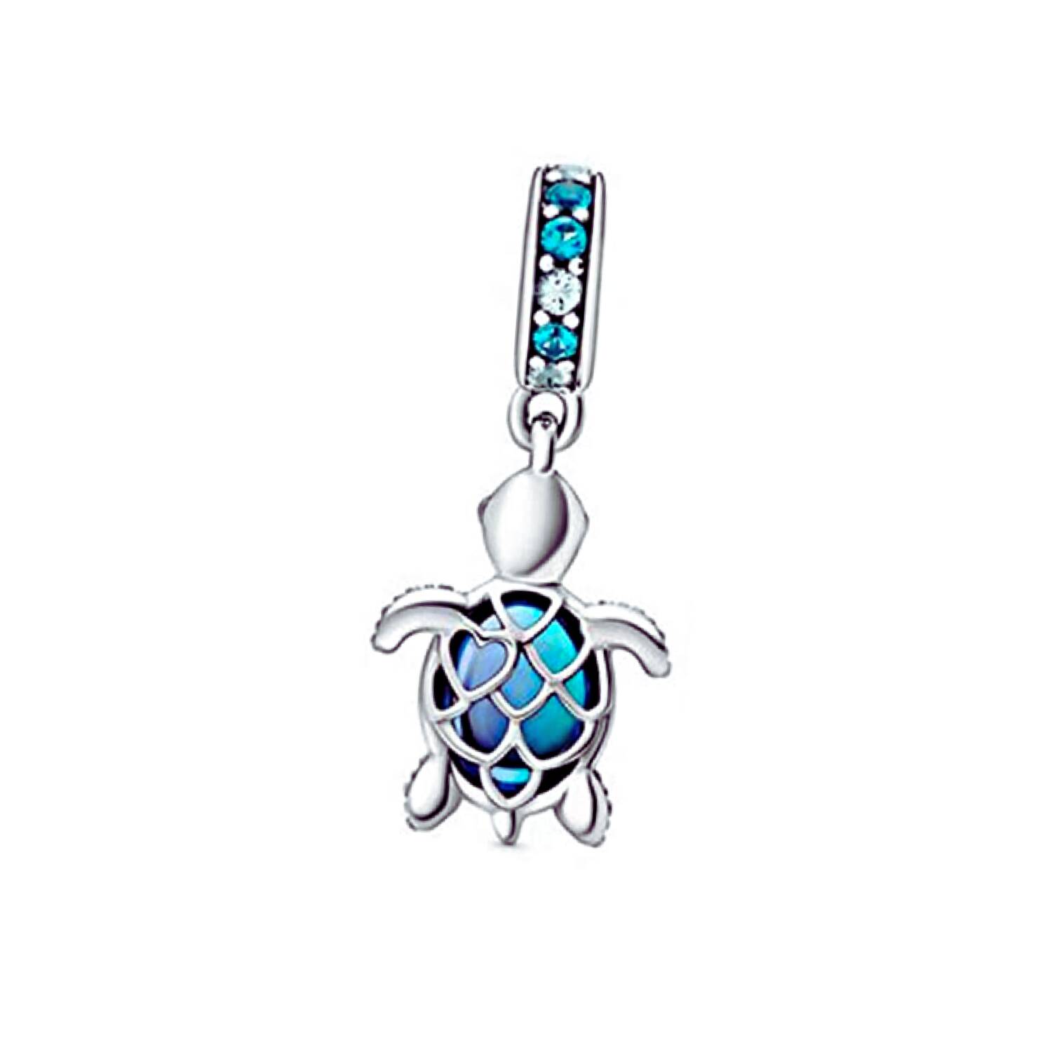 Charm Tortuga Cristal Azul y Circones En Plata 925 - Imagen 3