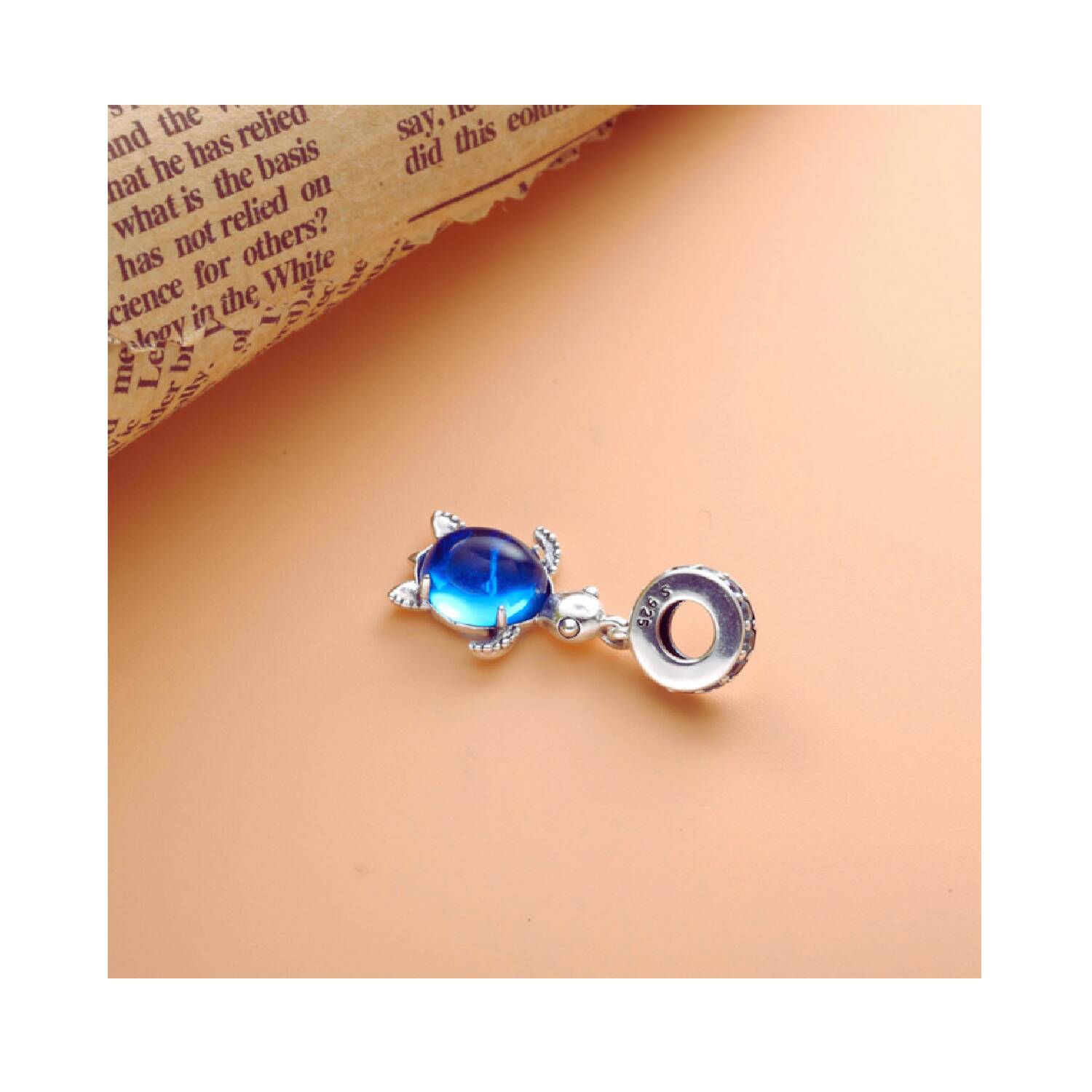 Charm Tortuga Cristal Azul y Circones En Plata 925 - Imagen 5
