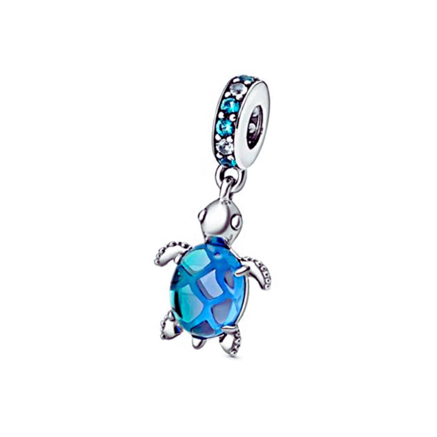 Charm Tortuga Cristal Azul y Circones En Plata 925