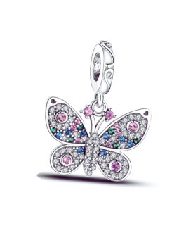 Charm Mariposa y Circones Brillantes En Plata 925