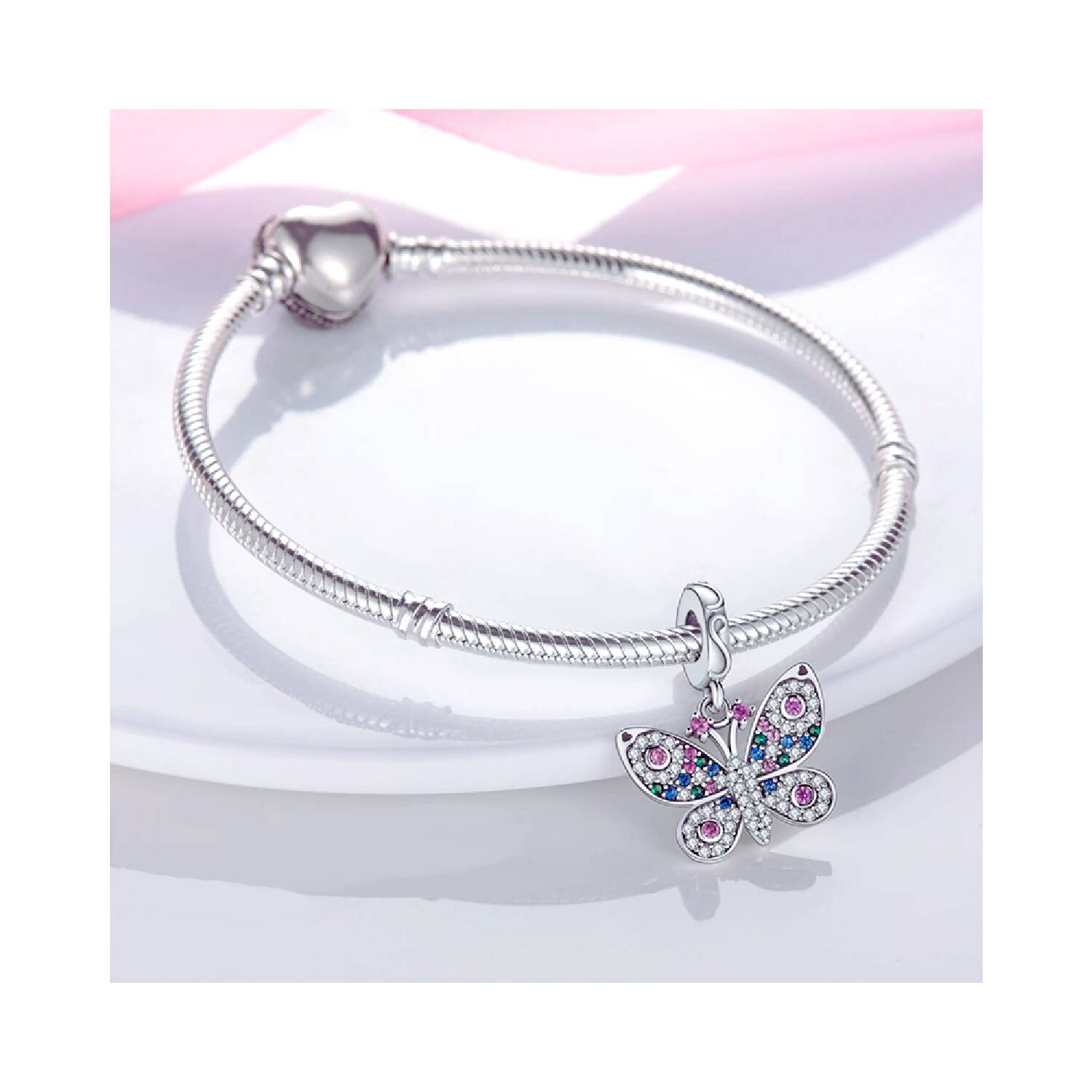 Charm Mariposa y Circones Brillantes En Plata 925 - Imagen 3