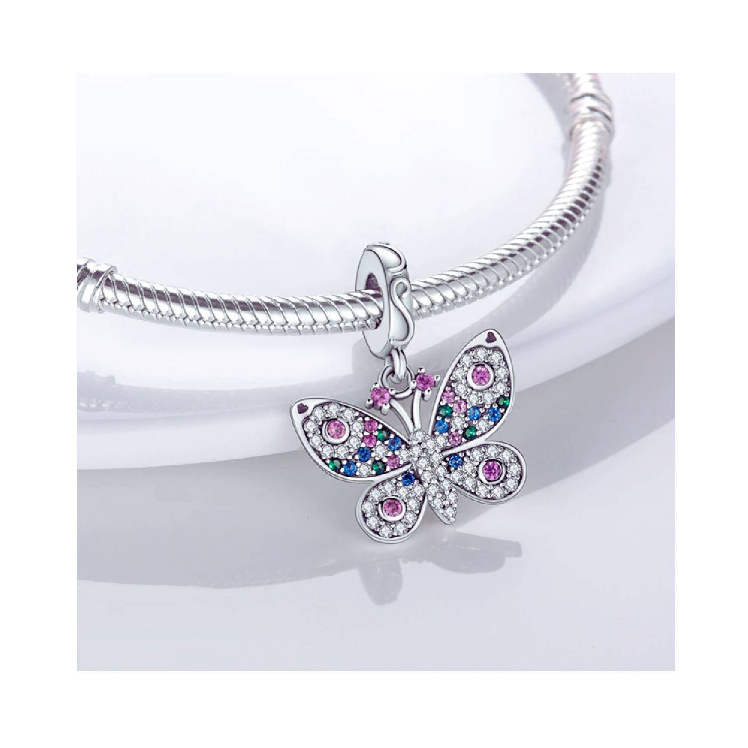 Charm Mariposa y Circones Brillantes En Plata 925 - Imagen 2