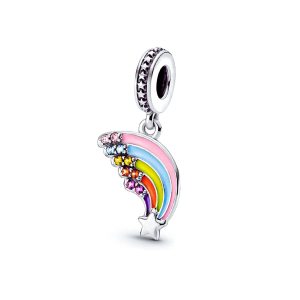 Charm Arcoiris y Estrella Circones Coloridos En Plata 925