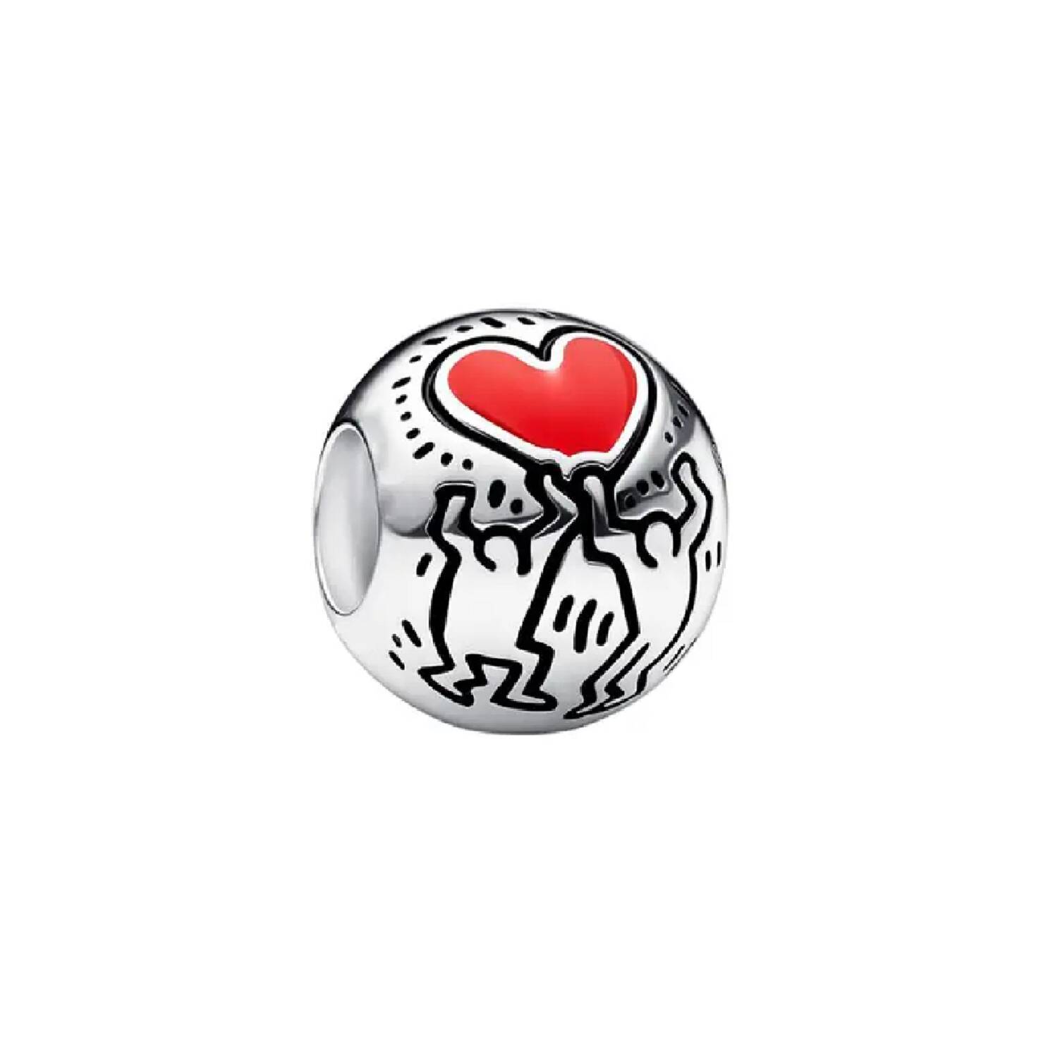 Charm Corazón de Amor Rojo y Siluetas En Plata 925