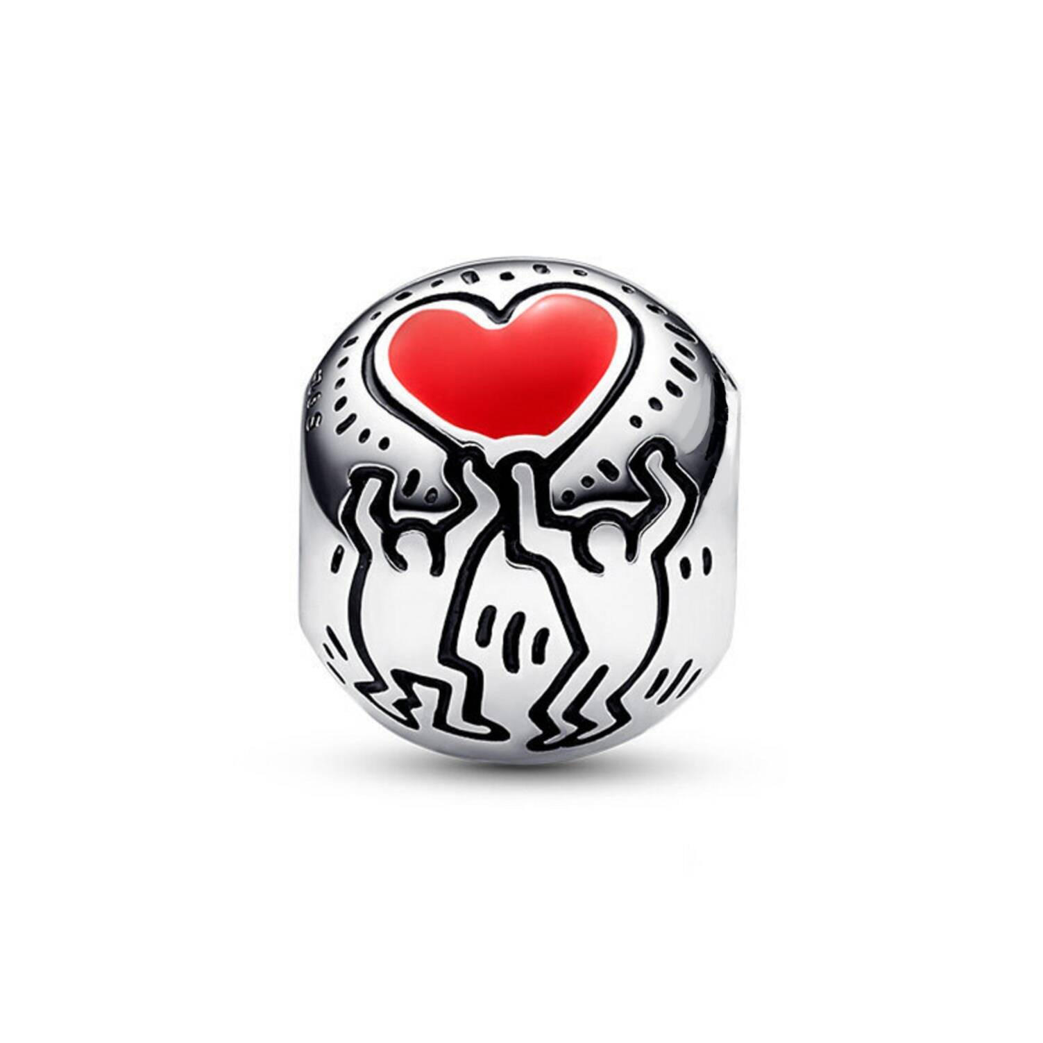 Charm Corazón de Amor Rojo y Siluetas En Plata 925 - Imagen 2
