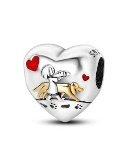 Charm Corazón Amistad Canina En Plata 925
