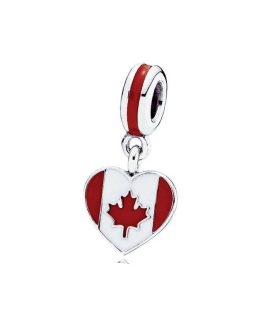 Charm Corazón y Bandera de Canadá En Plata 925