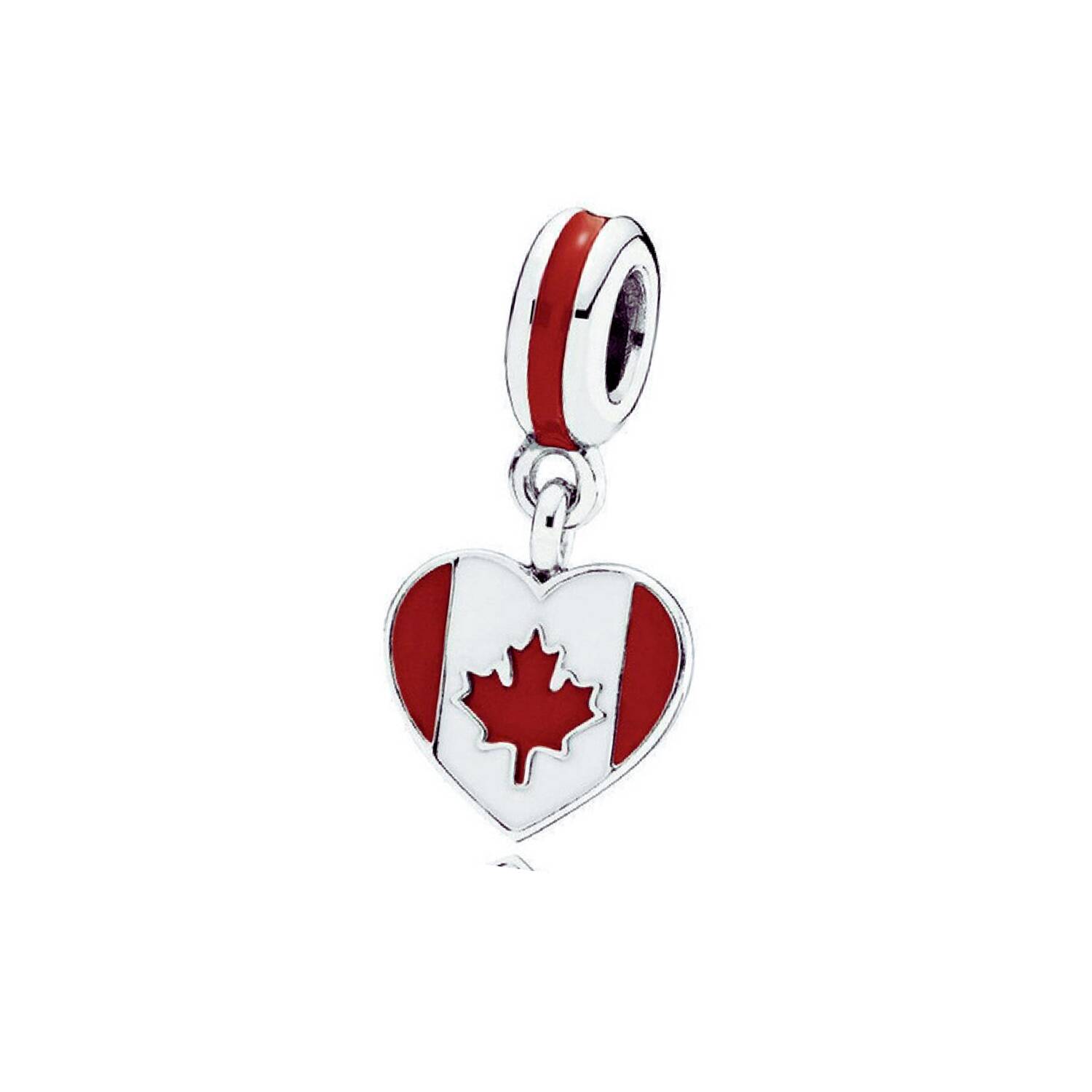Charm Corazón y Bandera de Canadá En Plata 925