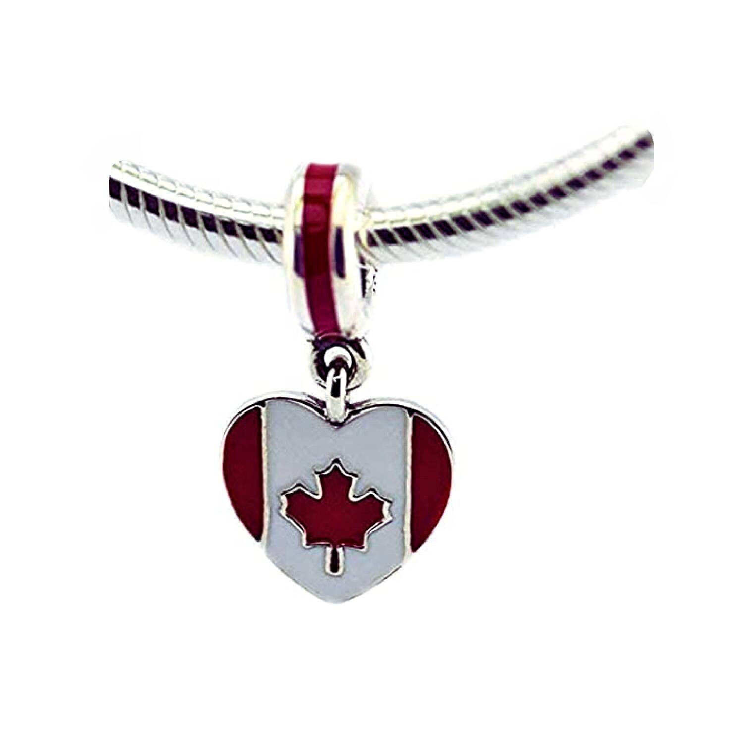 Charm Corazón y Bandera de Canadá En Plata 925 - Imagen 3