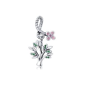 Charm Árbol de Vida y Flor Rosa con Circones En Plata 925