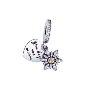 Charm Corazón y Copo de Nieve con Circones En Plata 925