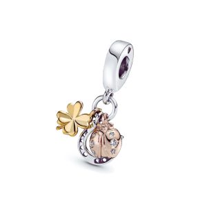 Charm Triple Suerte Dorada y Circones En Plata 925