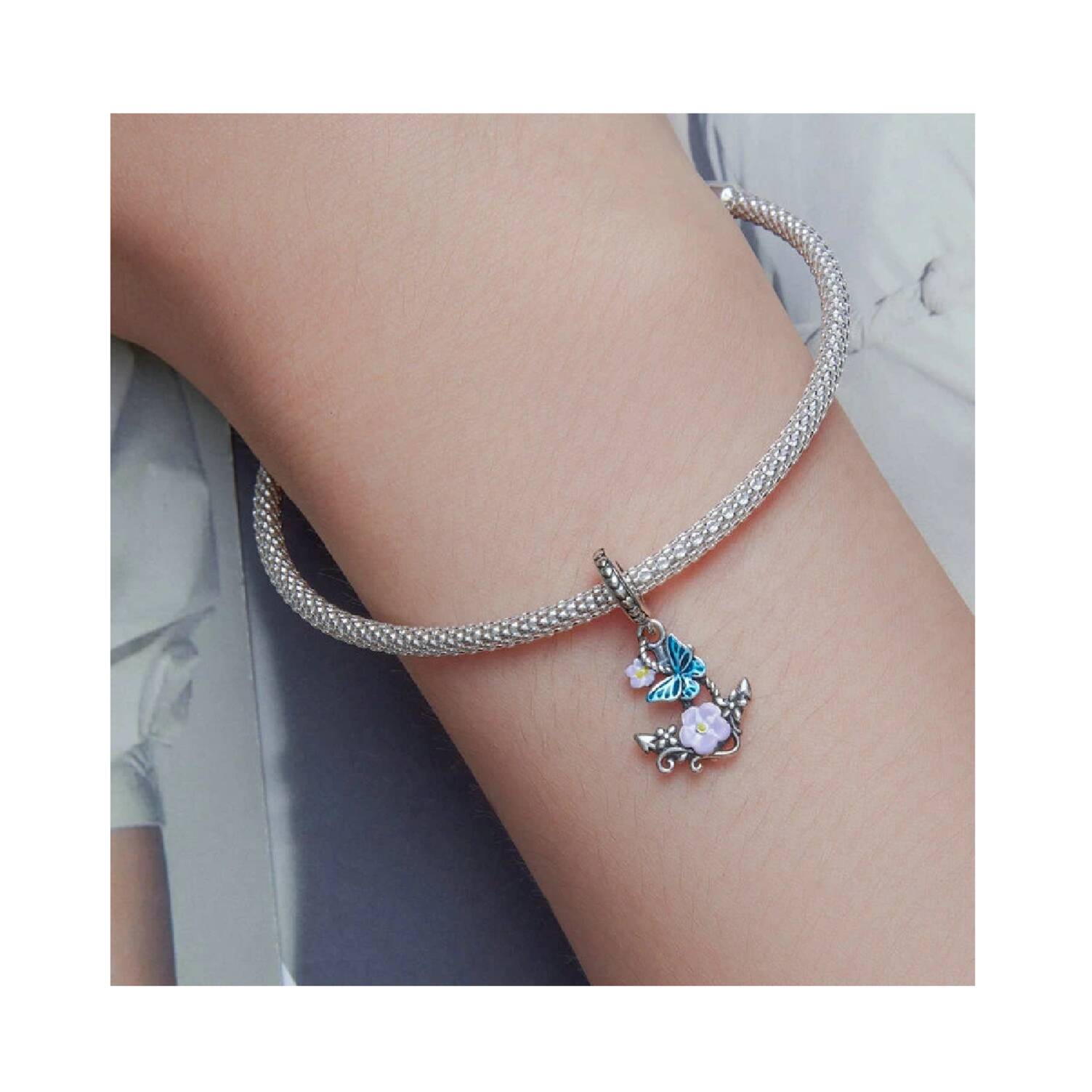 Charm Ancla, Flores y Mariposa En Plata 925 - Imagen 4