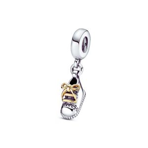 Charm Zapatito de Bebé Cordón Dorado En Plata 925