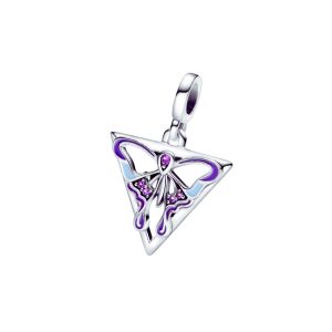 Charm Medallón Mariposa Bicolor con Circones En Plata 925