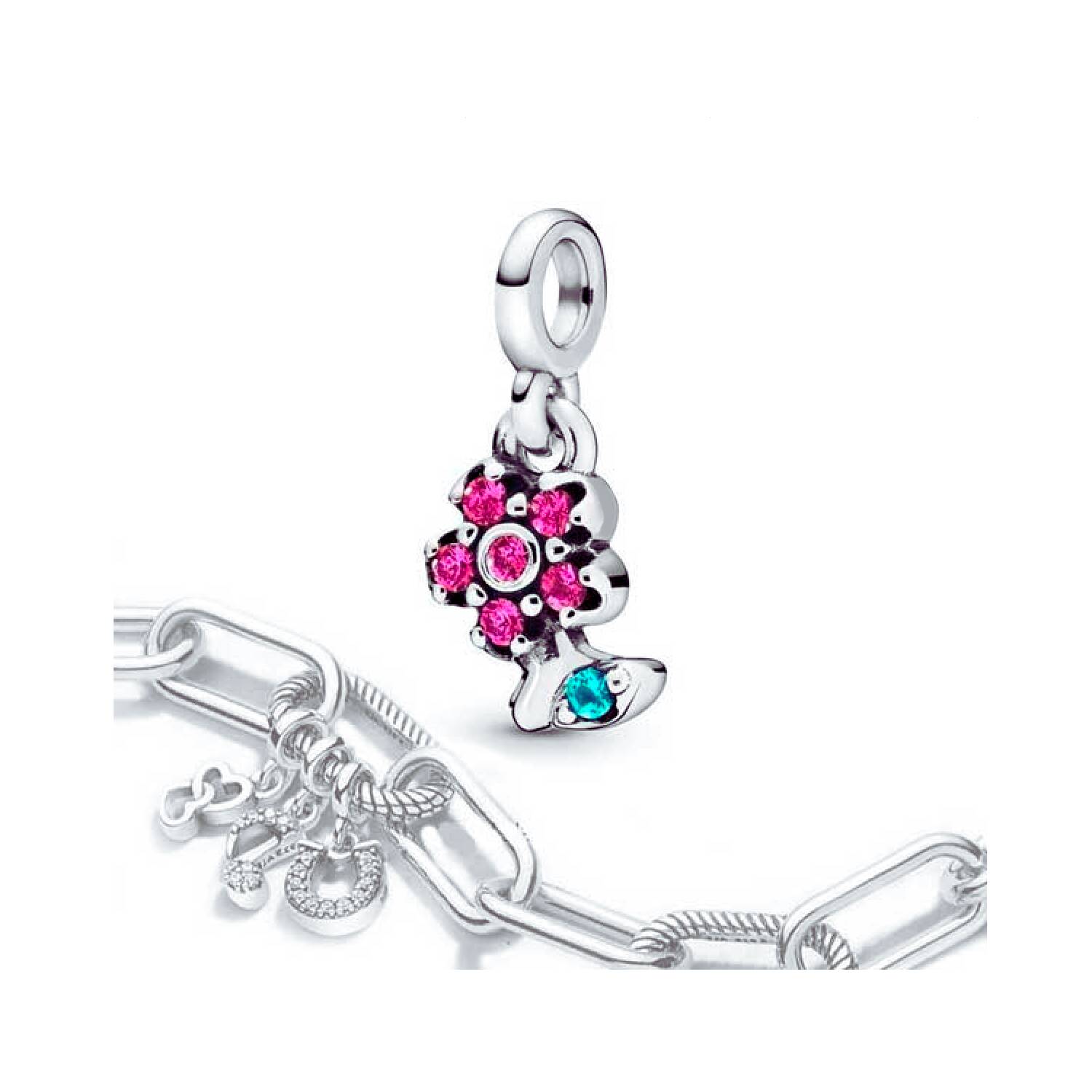 Charm Mini Flor Colorida con Circones En Plata 925 - Imagen 3
