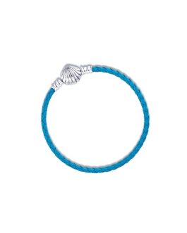 Pulsera Broche Concha y Cuero Trenzado En Plata 925