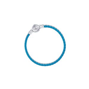 Pulsera Broche Concha y Cuero Trenzado En Plata 925