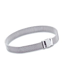 Pulsera Plana con Broche Rectangular Liso En Plata 925