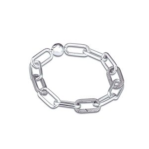 Pulsera Broche Bola y Eslabones Grandes En Plata 925