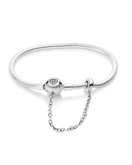 Pulsera Broche Bola con Cadena y Corazón En Plata 925