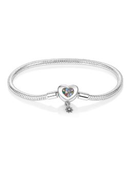 Pulsera Broche Corazón Circones En Plata 925