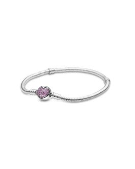 Pulsera Broche Corazón y Circones Rosa En Plata 925