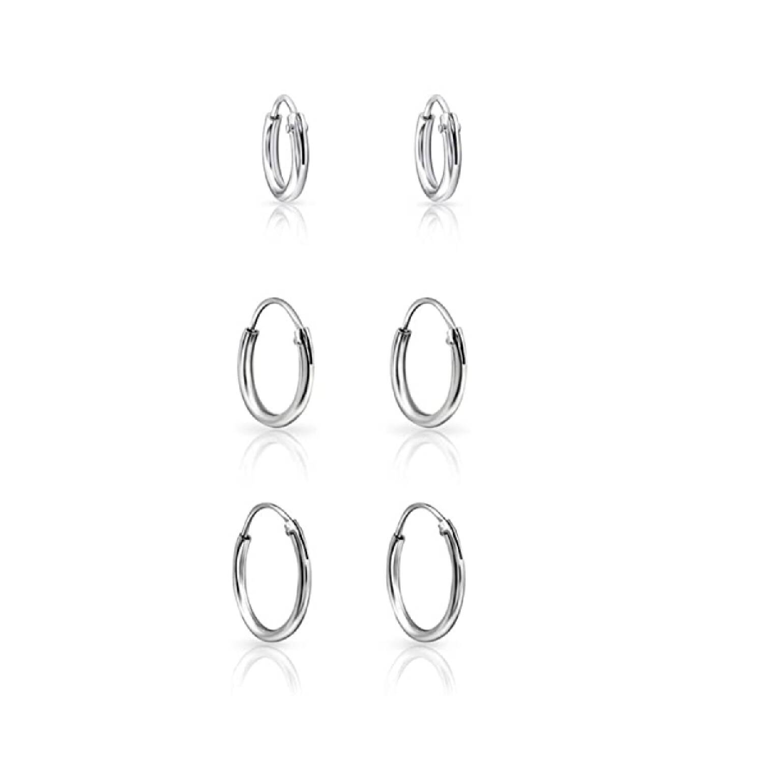 Aros Set de 3 Argollas Lisas En Plata 925 - Imagen 3