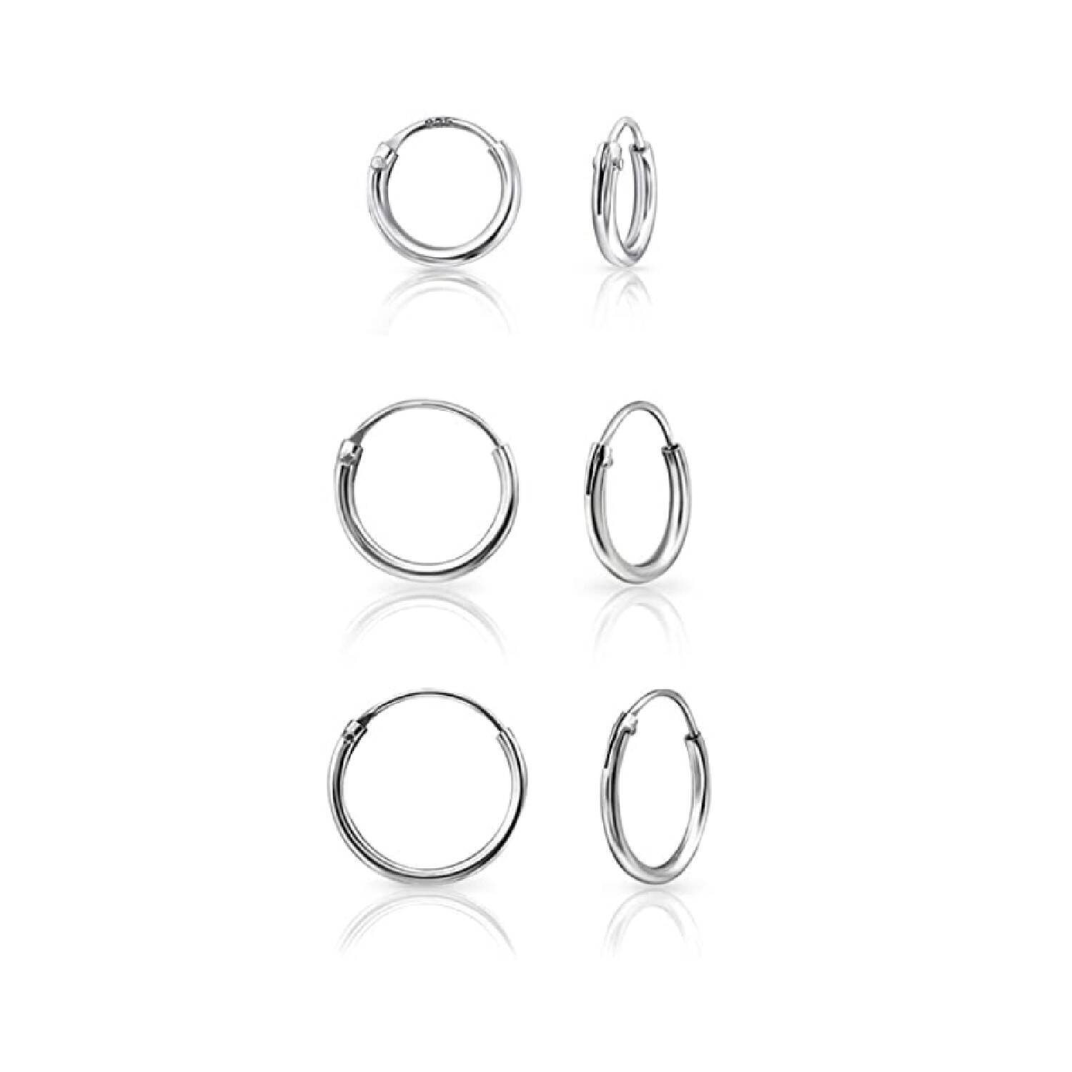 Aros Set de 3 Argollas Lisas En Plata 925 - Imagen 2