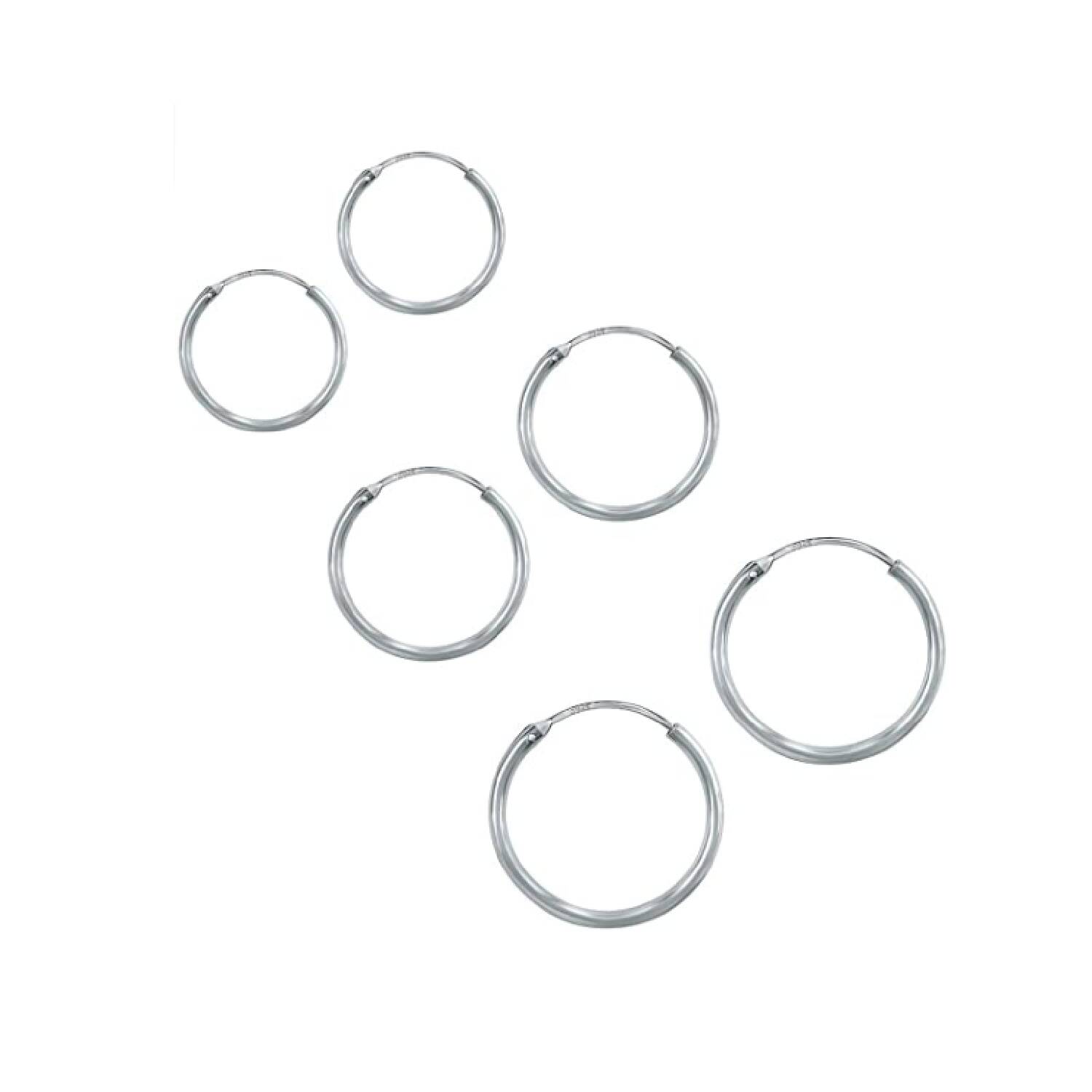Aros Set de 3 Argollas Lisas En Plata 925